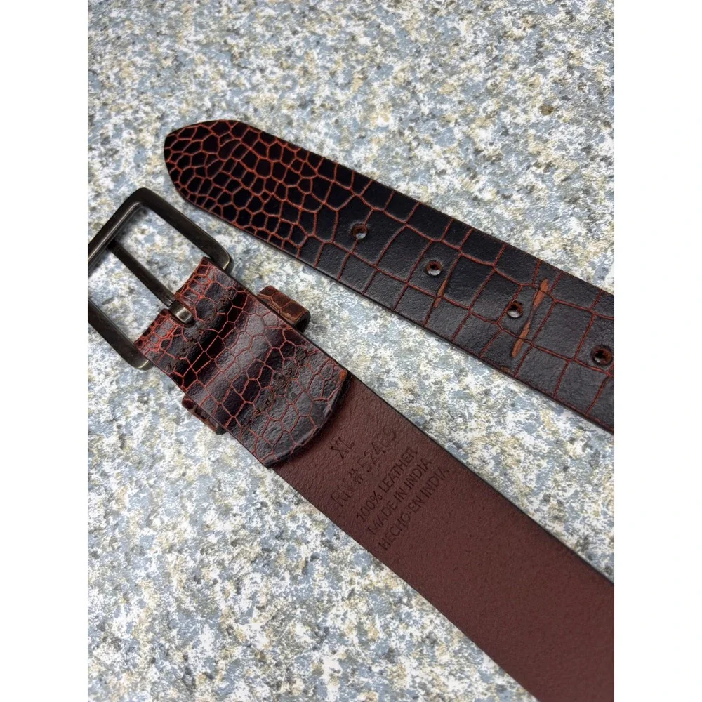 Express Belt XL Brown Burgundy Crocodile Embossed 100% Leather Gunmetal Buckle
